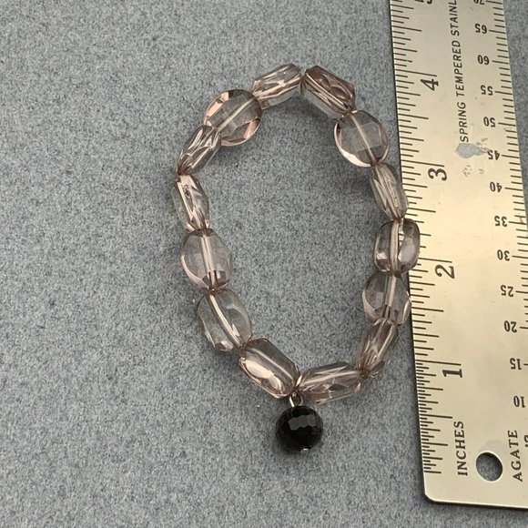 Clear Black Charm Bracelet Stretch Faceted Silver - Picture 2 of 2